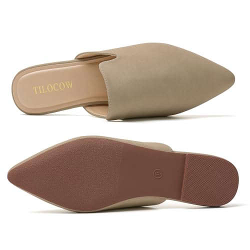 Image of Tilocow Women's Pointed Toe Flat Mules Backless Slip On Loafers
