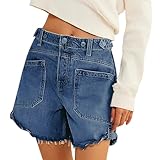 EZAPINE Denim Shorts Women Mid Wasit Fashion 2024 Jean Shorts Distressed Straight Leg Summer Clothing