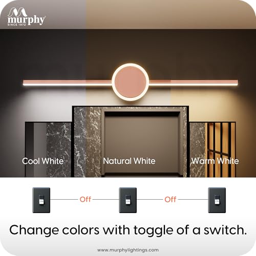Image of Murphy 16W+2W LED Mirror Light | 3 Color Changing (White /Warm /Natural) | Full Copper Finish - Sun Design, Modern Over Mirror Vanity /Bathroom Light | Pack of 1 | 2-Year Warranty