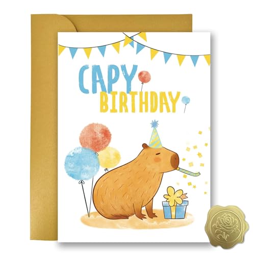 Lumoaster Funny Birthday Card - Cute Capy Birthday Card for Kids Friends - Capybara Birthday Cards&Gifts - Capybara Themed B-day Party Favor