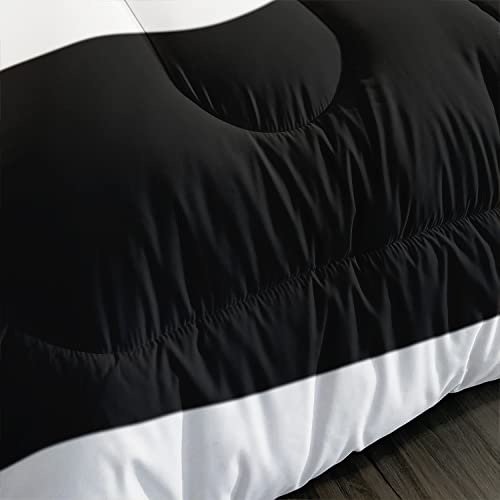 Ailonen Sunflower Comforter Set Twin Size, Black And White Striped Flower Bedding Set,Superior Yellow Flower Bed Set,Printed Stripe Quilt,Pillow Case,Microfiber Fabric #TOP3