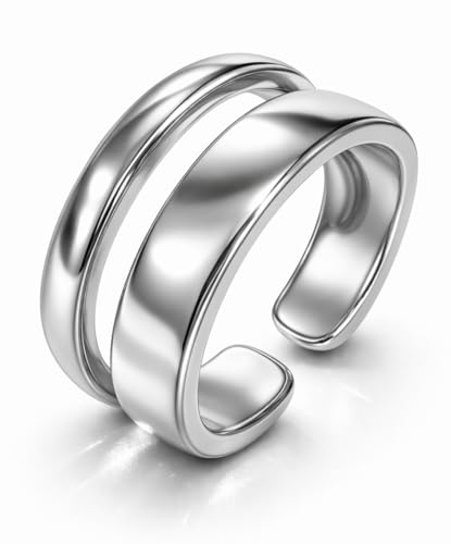 Positiva Jewelry Bague ouverte réglable pour femme – Bague en acier inoxydable plaqué or 18 carats, résistante à l'eau, hypoallergénique, design double...