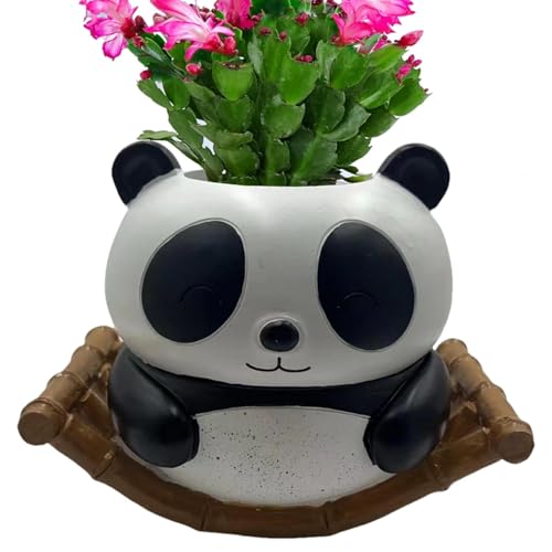 Linda maceta, lindas macetas | Maceta de panda de dibujos animados de resina, macetas de bonsái decorativas pintadas a mano con agujeros de drenaje para el alféizar de la ventana y la terraza en el