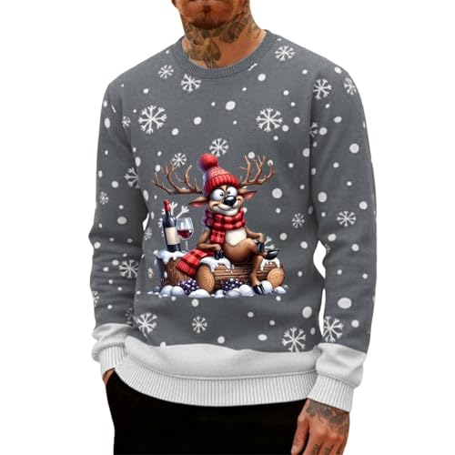 Image of Christmas Hoodies Men Funny Xmas Jumper Long Sleeve Santa Claus Pullover Novelty Round Neck Tunic Tops Snowman 3D Printed Xmas T-Shirt Hooded Sweatshirts Drawstring Casual Hoody with (Grey,4XL)