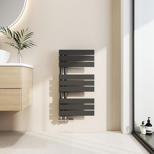 EMKE Toallero Baño Radiador Plano, toallero de Paneles, 762 x 400 mm,Negro, secador de Toallas con conexión Lateral, 342 W, radiador secador de Toallas de Agua Caliente