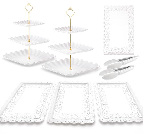 3 Tier Cake Stand Set - Wave Texture Square Cupcake Tower for Dessert Displays Perfect for Birthday Parties Tea Parties and Pastry Decoration - Elegant Cupcake Stand for Holiday Party Occasions