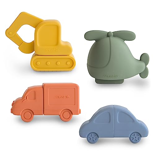 Image of mushie Vehicles Bath Toys Play Set for Toddlers | 100% Food Grade Silicone | Mold Free, Pack of 4