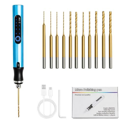 3-Speed Electric Mini Drill Pen Cordless USB Rechargeable DIY Electric Hand Drill with 10 Small Drill Bits Portable Engraving Tool Kit for Jewelry Making Resin Wood Plastic Crafts Keychains Pendant