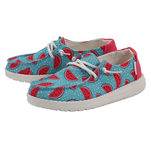 Image of HEYDUDE Girl's Wendy Youth Azur Watermelon Size 4 | Girl's Shoes | Girl's Lace Up Loafers | Comfortable & Light-Weight
