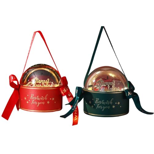 Cute Design Christmas Cookie Containers, Holiday Treat Boxes, Christmas Paper Snack Boxes, Round Christmas Cookie Packaging 10x10x11cm for Snacks, Indoor, Outdoor, Present, Red, Green Color