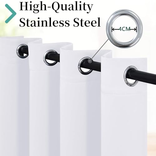 Eyelet Blackout Curtains 210 x 190 cm Thermal Insulated Energy Saving Super Soft Thermal Pencil Pleat Blackout Tape Top 2 Panels for Bedroom, White - Image 3