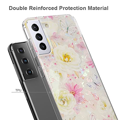 J.west Galaxy S22 5G 6.1" Luxury Sparkle Glitter Clear Opal Thinfoil Floral Soft Silicone Tpu Protective Case For Women & Girls #TOP3