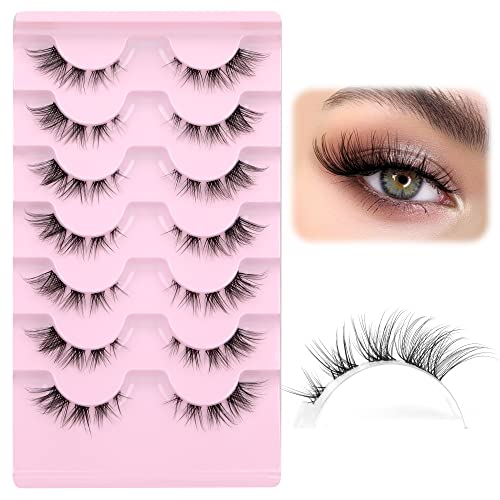 False Eyelashes Natural Look Wispy Clear Band Lashes Fluffy Eyelash Clusters Short 3D Faux Mink Cat Eye Lashes Pestañas Eyelashes 7 Pairs Multipack By Eefofnn #TOP3