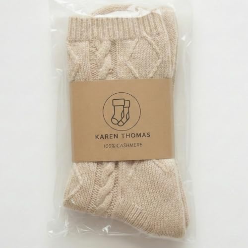 Image of Karen Thomas 100% Cashmere Women's Sleep Socks, 3-Ply Soft Cozy Cable Knit, Luxury Bed Socks for Warmth, Comfort & Lounging