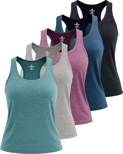 Real Essentials 5 Pack: Women's Racerback Tank Top Dry-Fit Athletic Performance Yoga Activewear (Available in Plus Size)