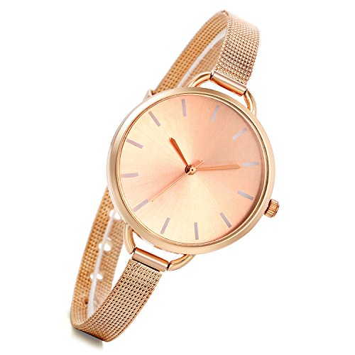 Preisvergleich Produktbild LANCARDO Herren Damen Rosegold Uhr Analog mit Edelstahl Mesh Armband (Rosegold)