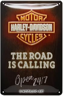 Nostalgic-Art Retro Tin Sign  Harley-Davidson  Neon  Gift idea for motorcycle fans, Metal Plaque, Vintage design for wall decoration, 20 x 30 cm
