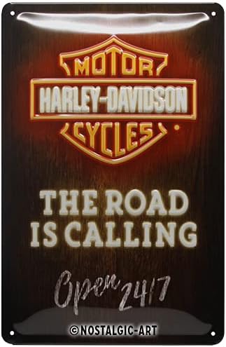 Nostalgic-Art Retro Tin Sign  Harley-Davidson  Neon  Gift idea for motorcycle fans, Metal Plaque, Vintage design for wall decoration, 20 x 30 cm