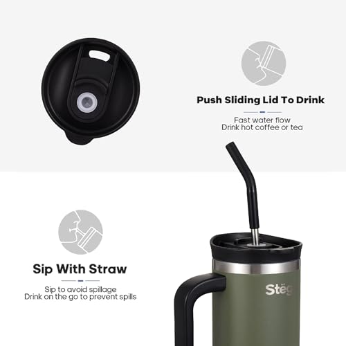 Image of Tumbler with Straw - 900ML Insulated Coffee Tumbler with Handle | Keeps Drinks Hot 12h Cold 24h | Leakproof Travel Sipper for Office Gym