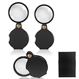 3 Stück Lupe Klein mit Reinigungstuch, 3 Größen Klappbar Taschenlupe, Juwelierlupe 10X, Vergrößerungsglas für Lesen Bücher, Zeitungen, Landkarten, Schmuck Reparieren, Basteln (Schwarz 1)