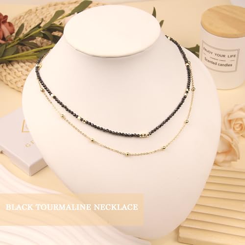 Beaded Necklaces for Women - 3mm Handmade Natural Stone Choker Healing Crystal Necklace Layered Gold Necklaces for Women Dainty Necklace Jewelry Gifts3