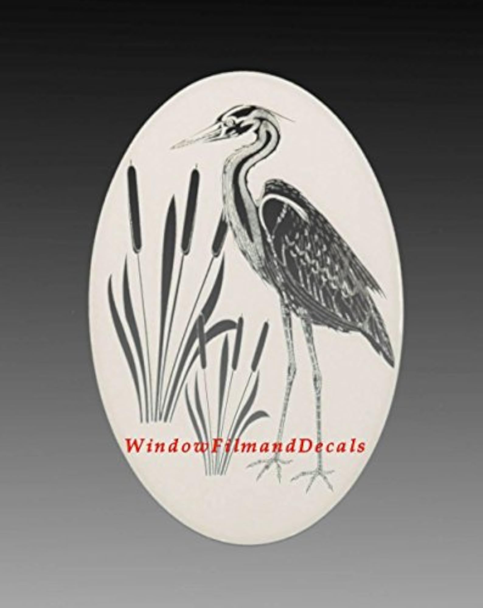 Oval Egret & Cattails Etched Window Decal