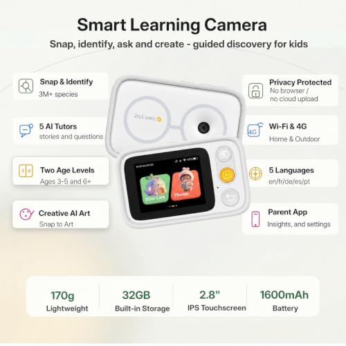 Dr.LOOK AI Kids Learning Camera for Ages 3-10, 5 Languages, Snap & Learn Recognition, Parent App Control, 4G LTE & Wi-Fi, 5 Learning Guides, 2.8-Inch Touchscreen, 32GB, Back to School Gifts, White — view 5