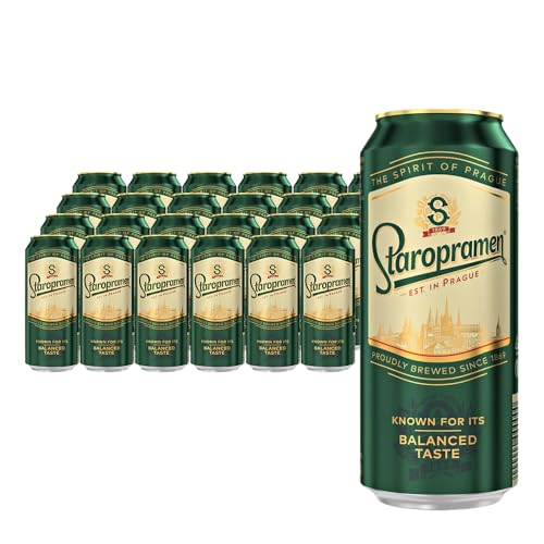 Staropramen Premium Lata 50cl, Cerveza Checa Estilo Pilsner, 24 latas de 500ml, Total 12000 ml