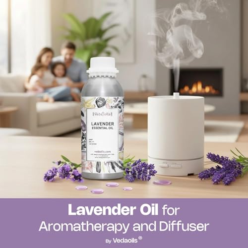 Image of VedaOils Lavender Essential Oil for Relaxation, Sleep & Stress Relief | 100% Pure & Natural Aromatherapy Oil for Diffuser, Skin & Hair Care | Calming Floral Scent - 100ml