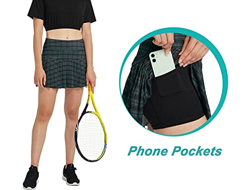 Women Pleated Tennis Skirt with Pocket Plaid Skirts Soft Girl Aesthetic Clothes Green Grid M - Thumbnail 3