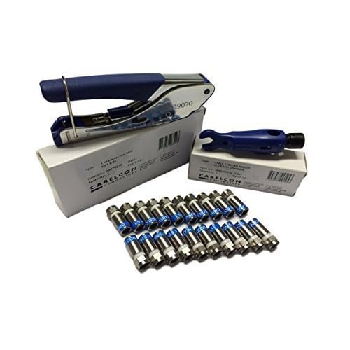 Cabelcon SET bestehend aus Kompressionszange Pocket Tool + Cable Stripper + 20 Stück Kompressions-F-Stecker (20 Stk CX3 5.1 HQ + Stripper blau)