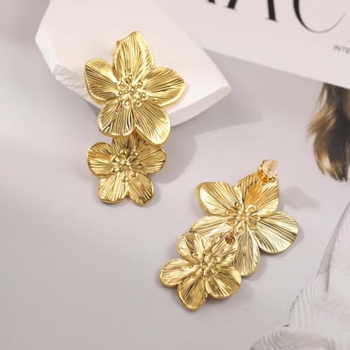FLORA FEMININOS BRINCO FOLHEADO A OURO 18K 2 FLORES