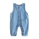 FEESHOW Baby Mädchen Jungen Overall Jeans Latzhose Ärmelloser Denim Strampler Jumpsuit Strampelhose A_Blau 68-80