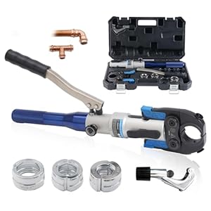 Hydraulic Copper Pipe Press Tool for Viega ProPress Fittings | Includes 1/2″, 3/4″, & 1″ Dies | Ideal for Narrow Spaces & Tee Fittings | Includes 1 Set of Dies (1950)
