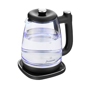 Panana Electric Kettle 1.8L,1200W Fast Boil Glass Kettle with Blue LED, Auto Shut-Off and Boil-Dry Protection, BPA-Free, Heat Resistant Handle