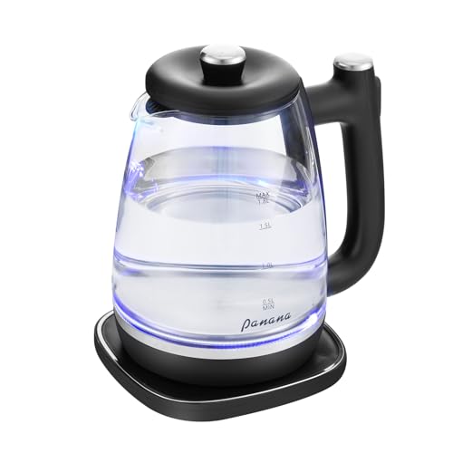 Panana Electric Kettle 1.8L,1200W Fast Boil Glass Kettle with Blue LED, Auto Shut-Off and Boil-Dry Protection, BPA-Free, Heat Resistant Handle