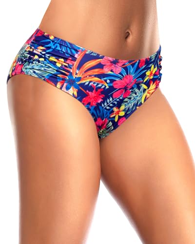 Image of Tempt Me Women Bikini Bottoms Mid Waist Bathing Suit Swimsuit Ruched Swim Bottom