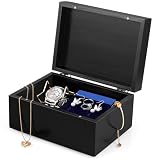 DRASTAR Keepsake Box, Wood Memory Box with Lids, Black Wooden Jewelry Box, Memory Box for Funeral, Small Decorative Wooden Box