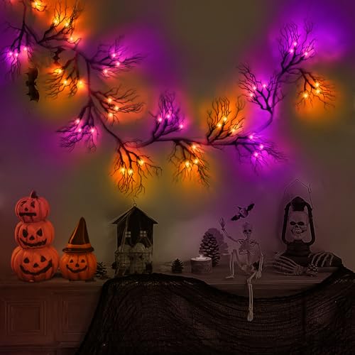 [ 8 Modes & Timer ] 6 Ft 45 LED Halloween Willow Vine Twig Garland Decorations Orange & Purple Lights, Battery Operated Waterproof Halloween Decorations for Home Wall Fireplace Mantle Decor by SURCVIO - Image 5