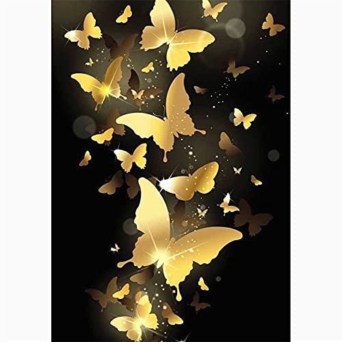 Broderie diamant papillon d'or de grande taille avec cristaux brillants 50x140cm