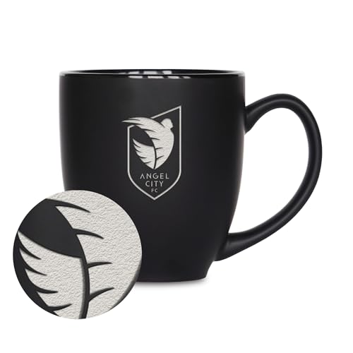 Rico Industries NWSL Angel City FC 15oz Laser Engraved Matte Black Ceramic Bistro Mug - for Hot or Cold Drinks