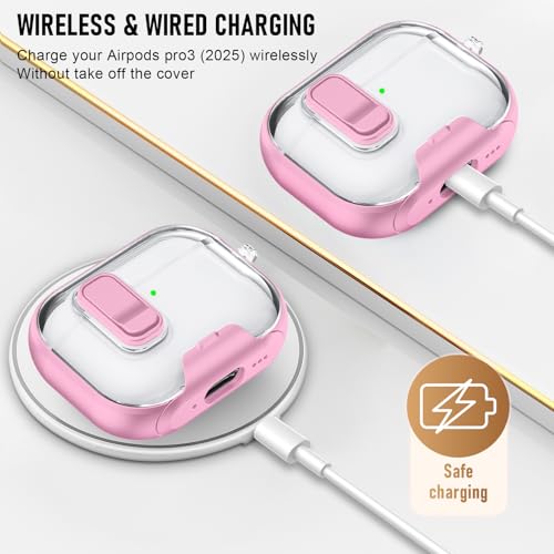 Image of Compatible Airpods Pro 3 Case (2025) with Phone Stand & Cleaner Kit,Print Soft Silicone Lock Clip Apple AirPods Pro 3rd Generation Case, Airpod Pro 3 Cover with Keychain for Women /Girls,Pink