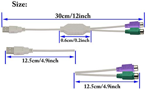 Zdycgtime 12Inch White Ps/2 To Usb Adapter Keyboard Mouse Converter Cable,Usb Male To Dual Ps2 Female Y Splitter Cable,Support Win98/Me/2000/Xp/7/8/8.1,Etc.(30Cm/1Pack) #TOP1