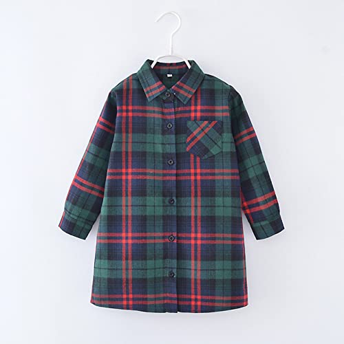 Girls' Casual Flannel Long Plaid Shirt Jacket Toddler Kids Button Down Pocketed Shirt Shacket Coats for Kids Winter2