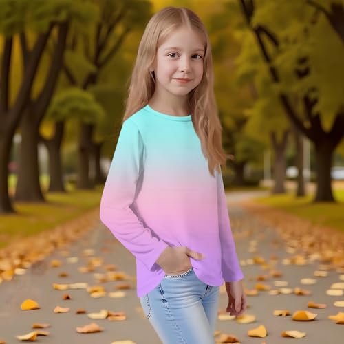 Girls Long Sleeve Gradient T-Shirt Soft Crewneck Top Comfortable Casual Lightweight Fall Tee for Kids3