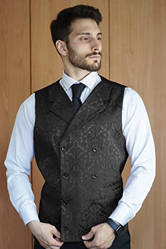 Coofandy Mens Victorian Vest Steampunk Christmas Double Breasted Suit Vest Slim Fit Brocade Paisley Floral Waistcoat (Xx-Large, Black*) #TOP2