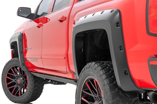 Rough Country Pocket Fender Flares for Chevy Silverado 1500 (2014-2018) 2500HD (2015-2019) 5'9" Bed - Riveted Style, UV-Resistant ABS, Paintable Matte Black by Rough Country - Used condition - US$206.74