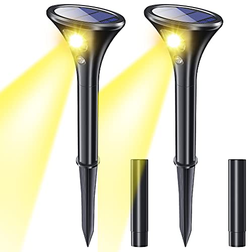 Biling ガーデンライト 2個セット センサーライト ソーラーライト 屋外 人感 2つモード 自動点灯/消灯 太陽パネル充電 IP65防水 3つ接続パイプ付き 高さ調整可能 玄関先 庭 駐車場 防犯対策に適用 (暖色系) 1枚目