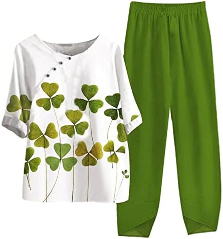 Plus Size Pant Suits Dressy Plus Size Pant Suits Dressy Ladies Linen Sets for Women 2 Piece Five Sleeve Printed Blouse Shirt and Loose Pants Two Piece Suits