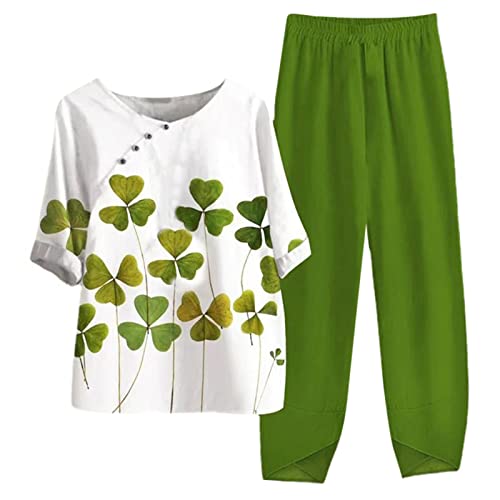 Conjunto Chandal Mujer Primavera y Verano Traje de Dos Piezas de Lino Algodón Camiseta con Mangas de 1/2 y Pantalón Pijamas Mujer Vestir Fitness Mujers Conjunto Suelto de Cintura Alta S-5XL(#12,XXL)